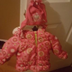 London Fog Pink & Lime Green Print Coat with hat